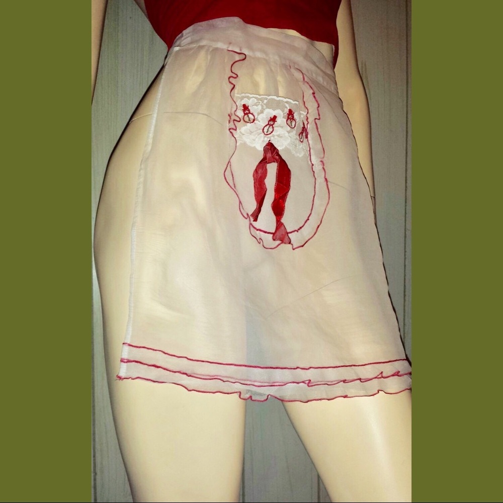 VTG 50s Embroidered Snowmen Sheer Christmas Apron